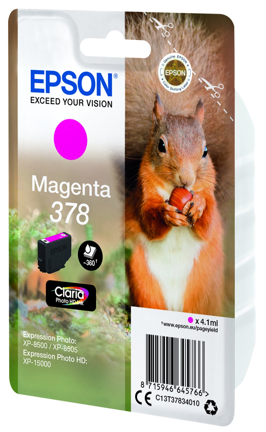 Epson Singlepack Magenta 378 Claria Photo HD Ink - 4,1 ml, 360 pagine, Compatibile con XP-8500, XP-8505, XP-8600, XP-8605, HD XP-15000