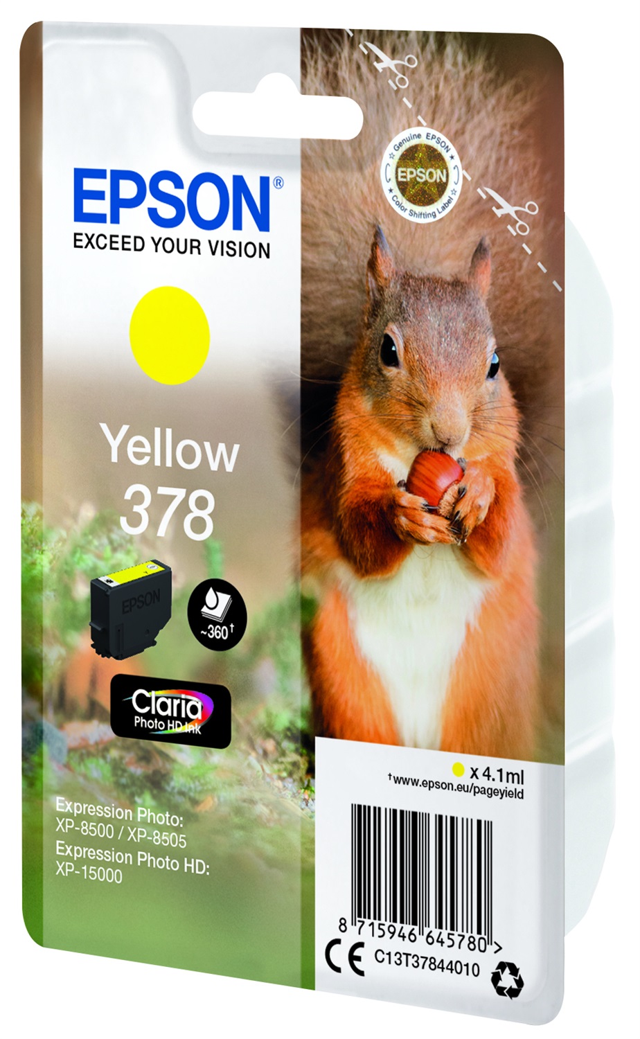 Epson 378 Giallo Claria Photo HD Ink - Cartuccia Singola 4,1 ml, Resa 360 Pagine, Compatibile con XP-8500, XP-8600, XP-8605, HD XP-15000