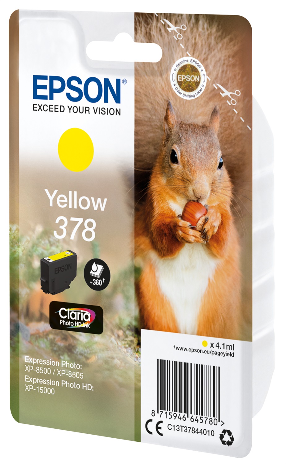 Epson 378 Giallo Claria Photo HD Ink - Cartuccia Singola 4,1 ml, Resa 360 Pagine, Compatibile con XP-8500, XP-8600, XP-8605, HD XP-15000