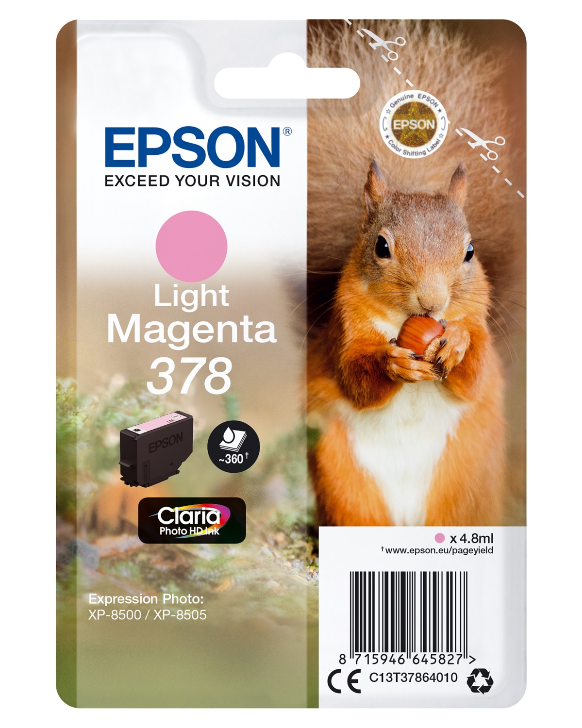 Epson C13T37864010 Cartuccia Ink Magenta Chiaro 378 - 4,8 ml, Resa Standard, Inchiostro a Base di Pigmento, 360 Pagine