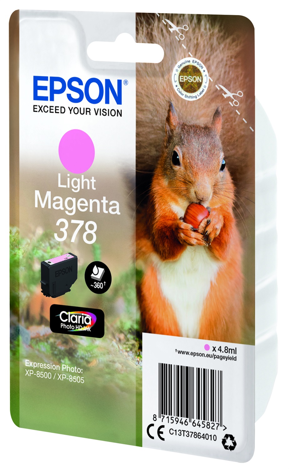 Epson C13T37864010 Cartuccia Ink Magenta Chiaro 378 - 4,8 ml, Resa Standard, Inchiostro a Base di Pigmento, 360 Pagine