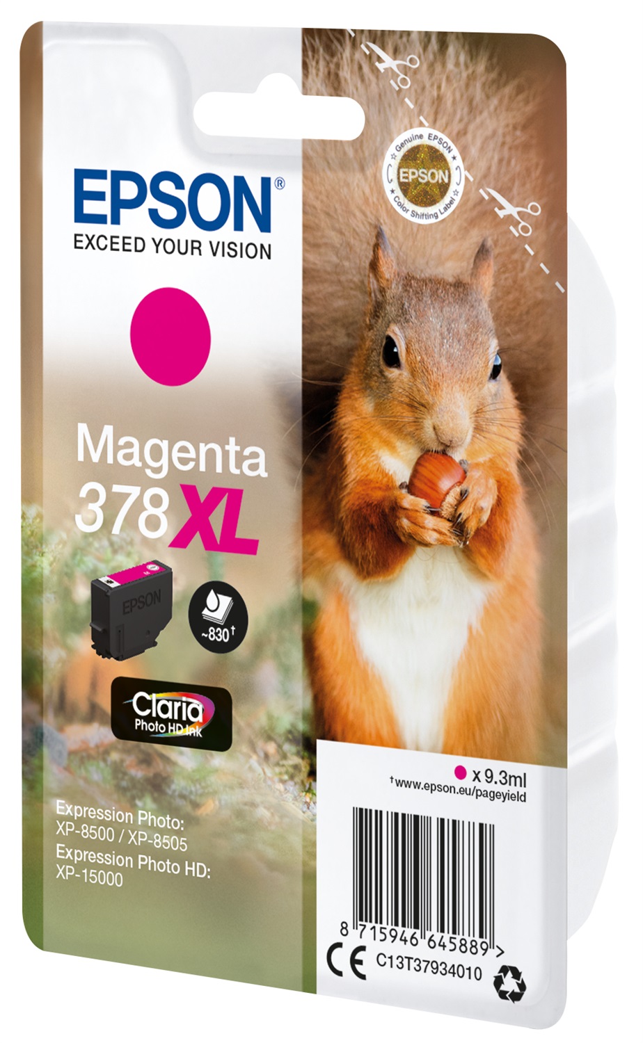 Epson Cartuccia d'Inchiostro Magenta 378XL C13T37934010 - 9,3 ml, Resa Elevata (~830 pagine), Inchiostro a Base di Pigmento