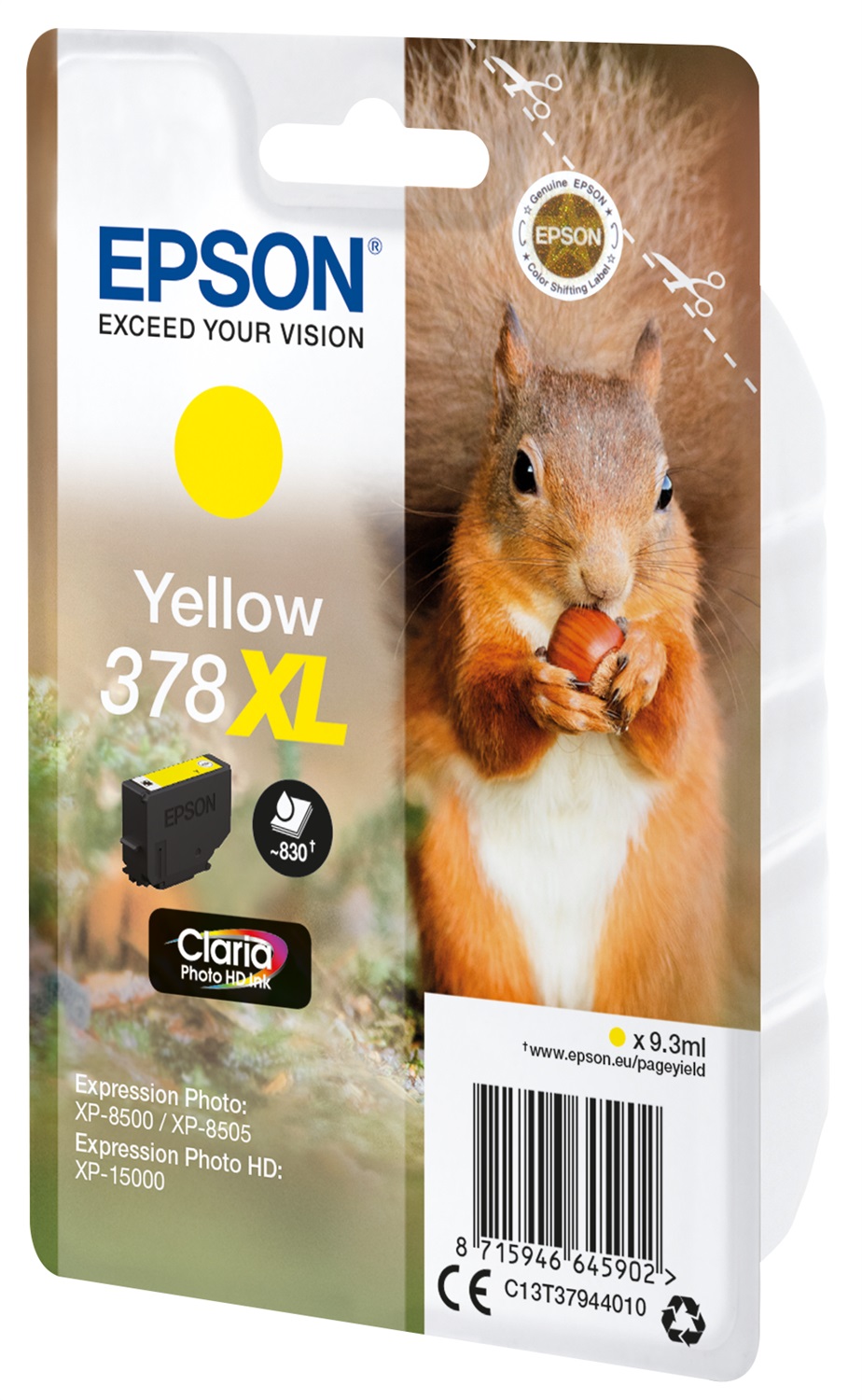 Epson Squirrel Singlepack Giallo 378XL Claria Photo HD Ink - 9,3 ml, 830 Pagine, Compatibile con XP-8500, XP-8505, XP-8600, XP-8605, HD XP-15000