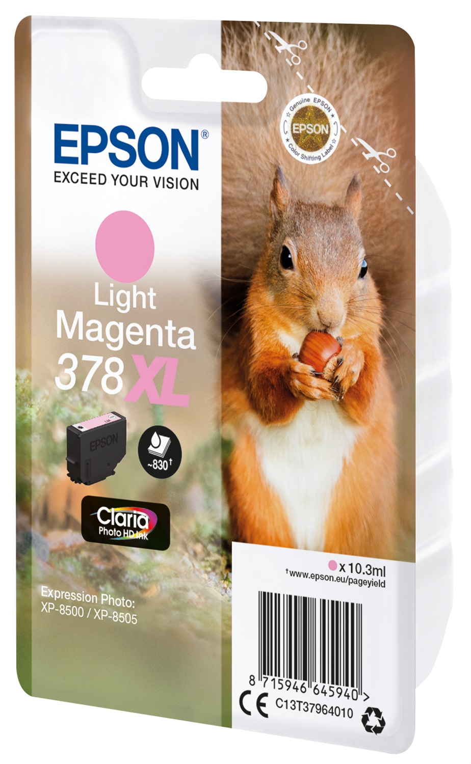 Epson Squirrel Singlepack Light Magenta 378XL Claria Photo HD Ink - Inchiostro a base di pigmento, 10,3 ml, 830 pagine, compatibile con XP-8500/8505/8600/8605/XP-15000