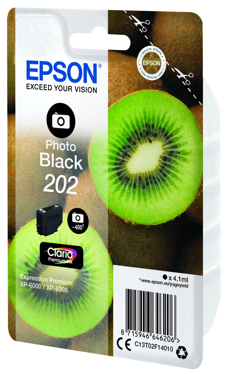 Epson Kiwi Singlepack Photo Black 202 Claria Premium Ink - Cartuccia Nero per Foto, 4,1 ml, 400 Pagine, Compatibile con Expression Premium XP-6000 Series