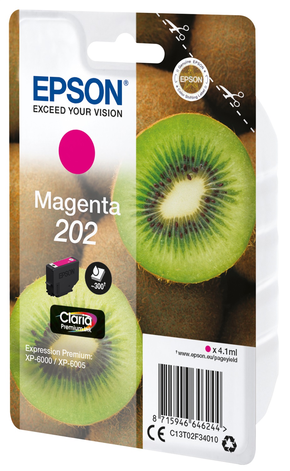 Epson Kiwi Singlepack Magenta 202 Claria Premium Ink - Inchiostro a base di pigmento, 4,1 ml, Resa 300 pagine