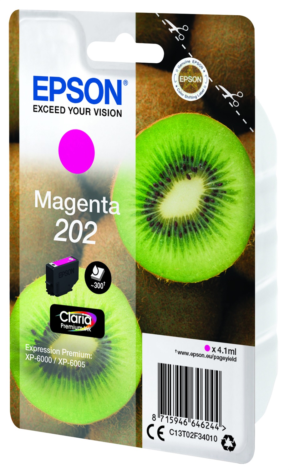 Epson Kiwi Singlepack Magenta 202 Claria Premium Ink - Inchiostro a base di pigmento, 4,1 ml, Resa 300 pagine