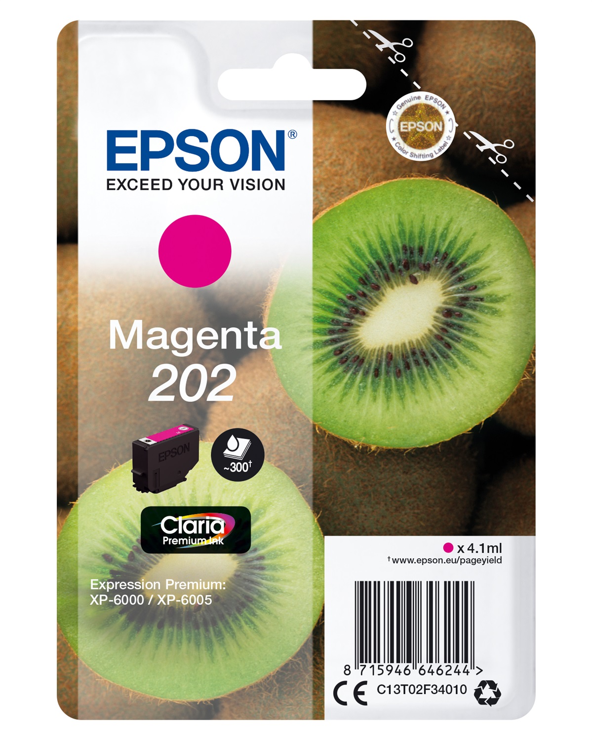 Epson Cartuccia Magenta 202 Claria Premium Ink - 4,1 ml, 300 Pagine, Compatibile con XP-6000 e XP-6100