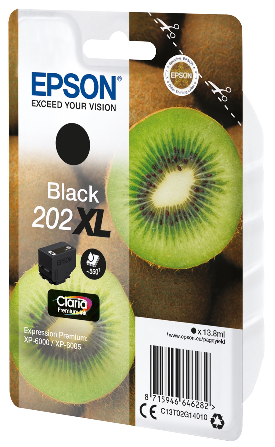 Epson Cartuccia Inchiostro Nero 202XL Kiwi Claria Premium Ink - 13,8ml, 550 Pagine, Compatibile con Expression Premium XP-6000 e XP-6100