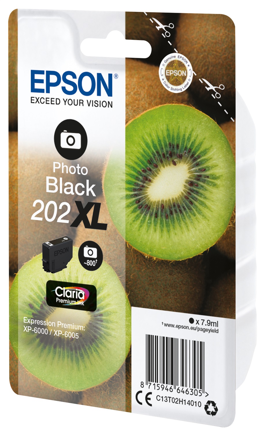 Epson Cartuccia d'inchiostro Nero Foto 202XL C13T02H14010 - 7,9 ml, Resa elevata ~800 pagine, Compatibile con XP-6000/XP-6005/XP-6100/XP-6105