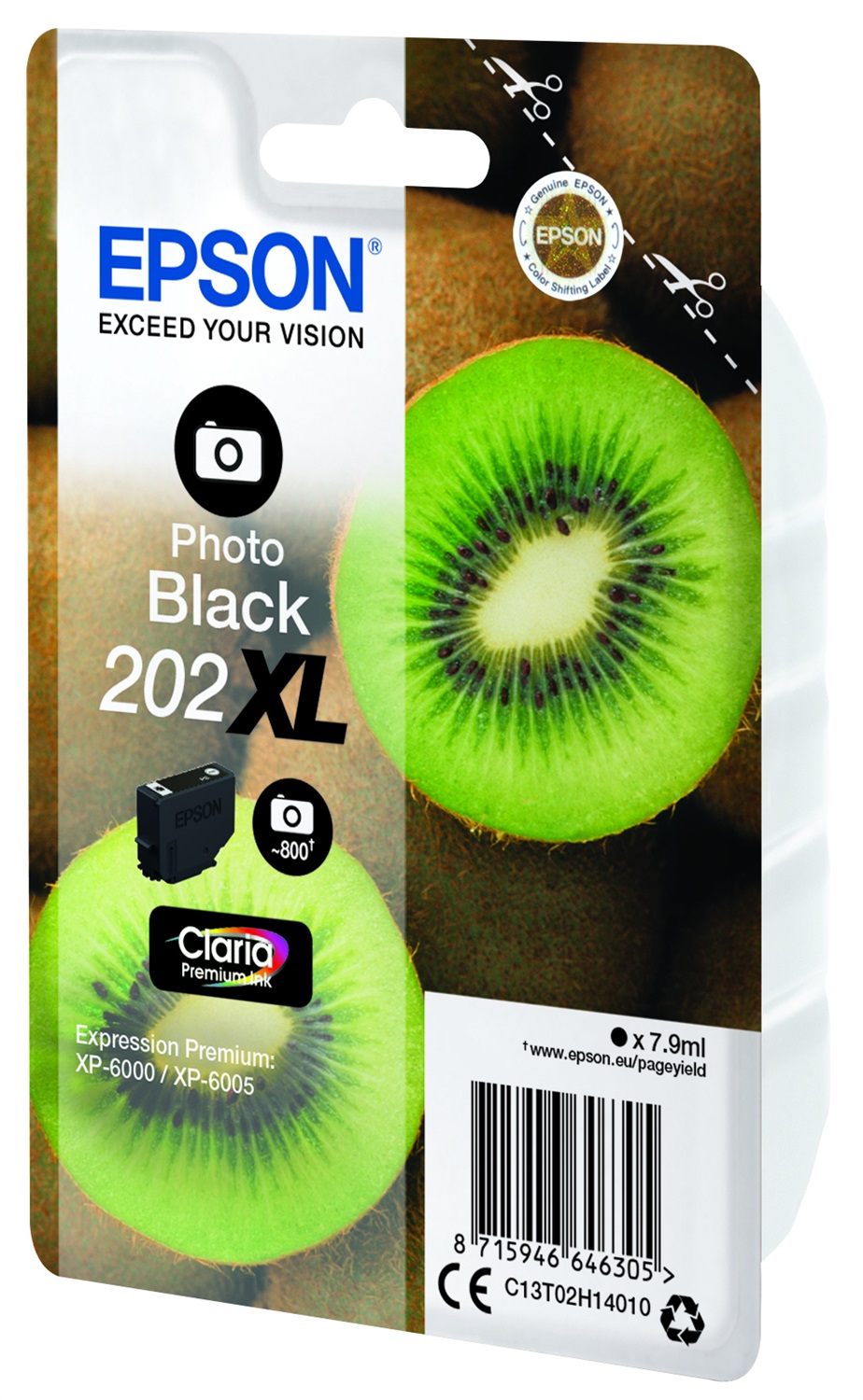 Epson Cartuccia d'inchiostro Nero Foto 202XL C13T02H14010 - 7,9 ml, Resa elevata ~800 pagine, Compatibile con XP-6000/XP-6005/XP-6100/XP-6105