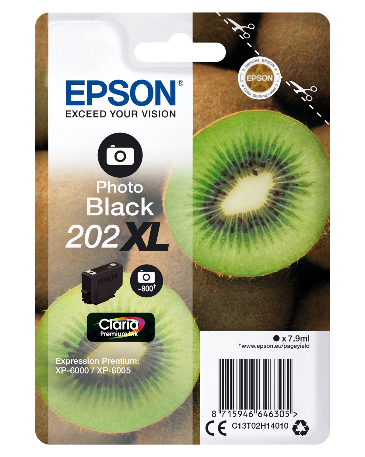 Epson 202XL Cartuccia d'Inchiostro Nero per Foto Claria Premium Ink - 7,9 ml, 800 Pagine, Compatibile con Expression Photo XP-6000, XP-6005, XP-6100