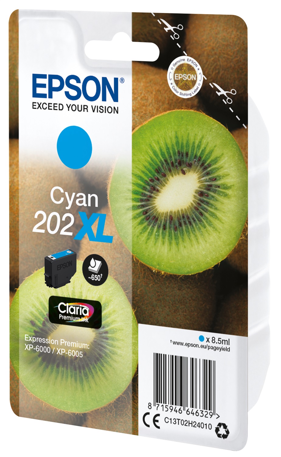Epson 202XL Singlepack Ciano Claria Premium Ink 8,5 ml - Resa 650 pagine per XP-6000, XP-6005, XP-6100, XP-6105