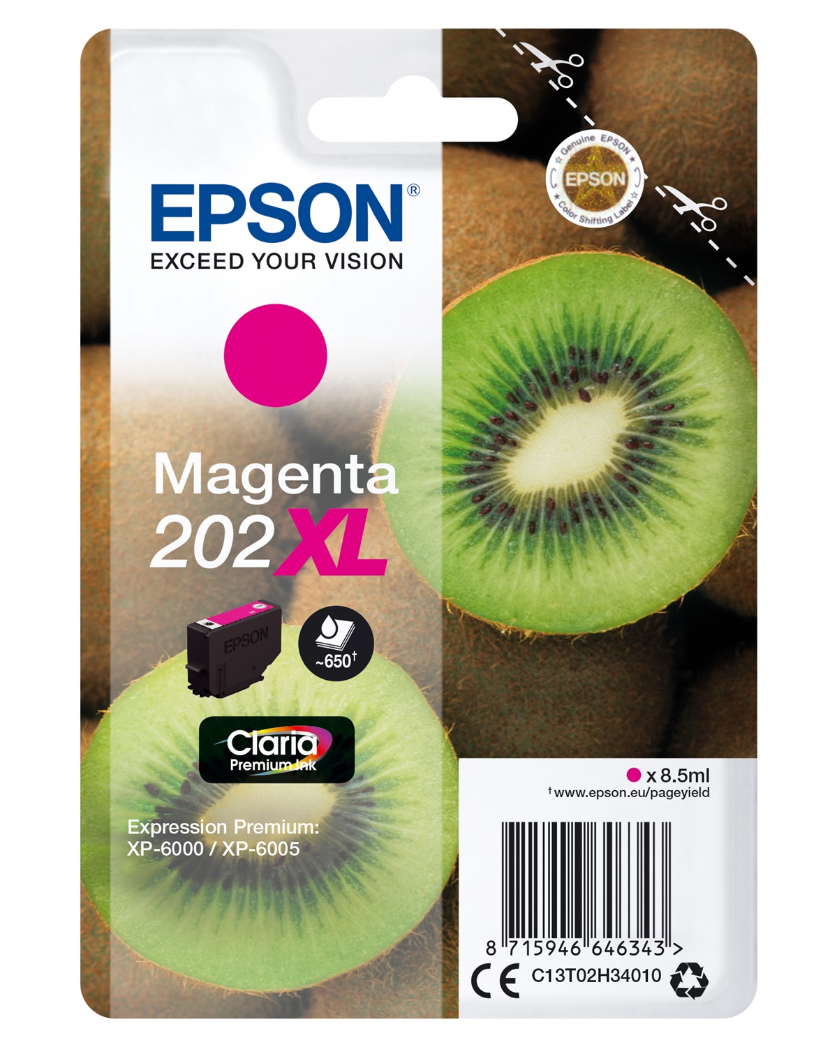 Epson 202XL Singlepack Magenta Claria Premium Ink - 8,5 ml, 650 pagine, compatibile con XP-6000 e XP-6100