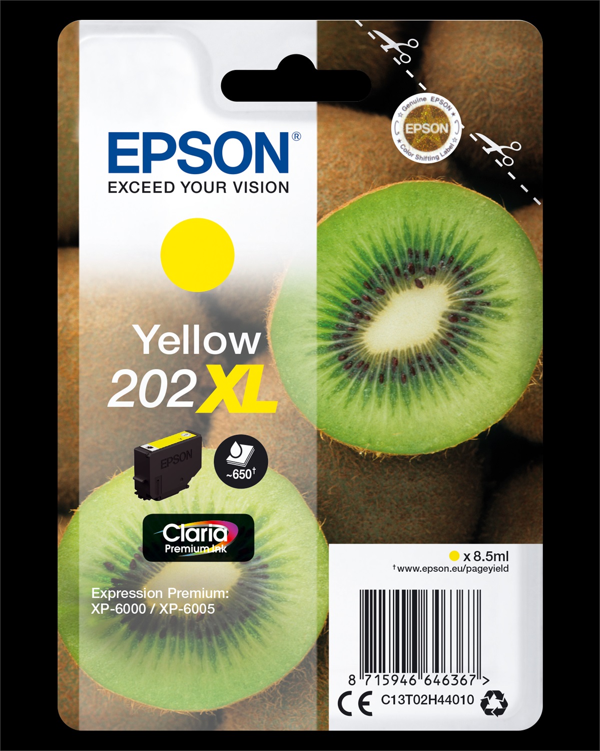 Epson 202XL Giallo Claria Premium Ink - Cartuccia da 8,5 ml, Resa Elevata (XL), 650 Pagine, Compatibile con Expression Premium XP-6000/XP-6005/XP-6100/XP-6105