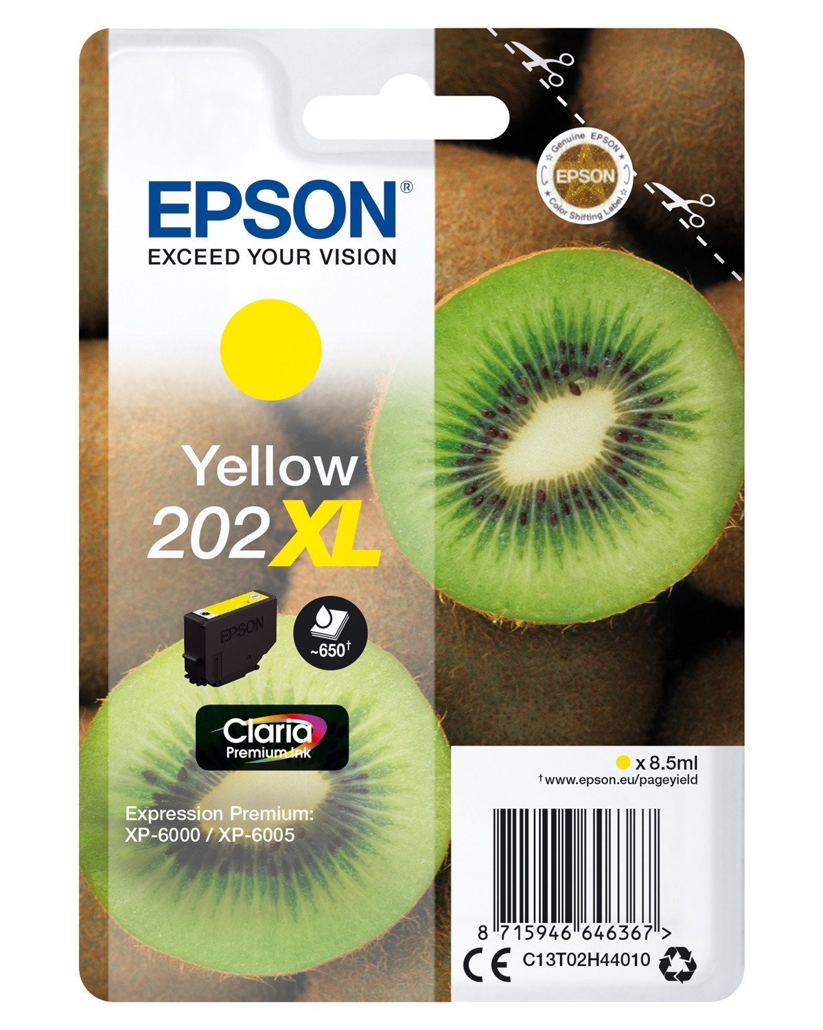 Epson 202XL Giallo Claria Premium Ink Singlepack - 8,5 ml, 650 pagine, Compatibile con XP-6000, XP-6100, XP-6005