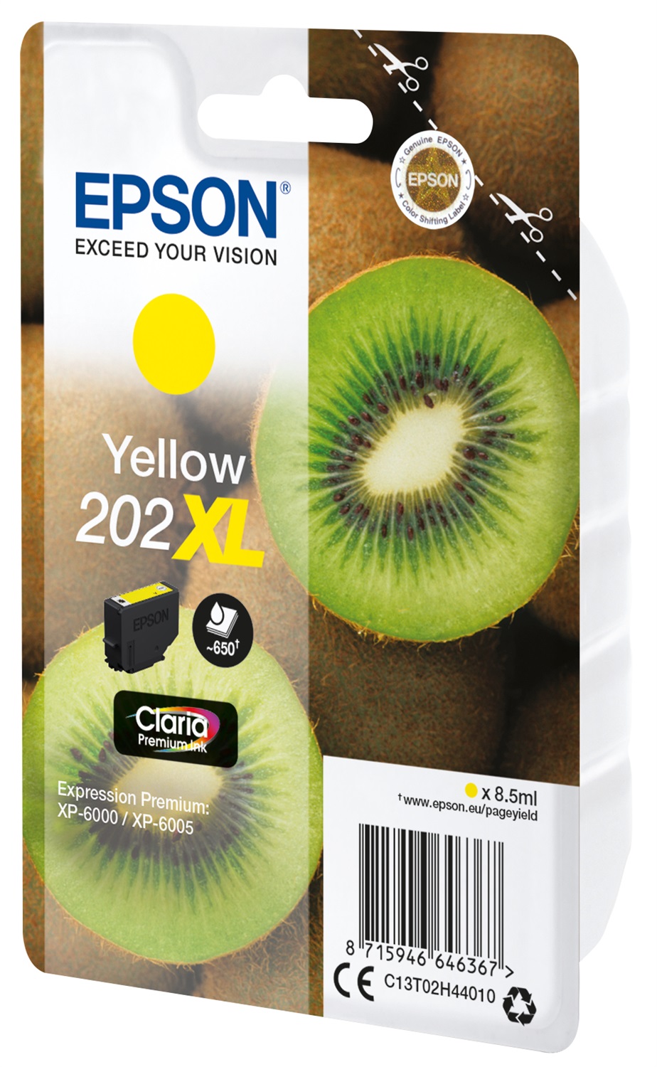 Epson 202XL Giallo Claria Premium Ink Singlepack - 8,5 ml, 650 pagine, Compatibile con XP-6000, XP-6100, XP-6005
