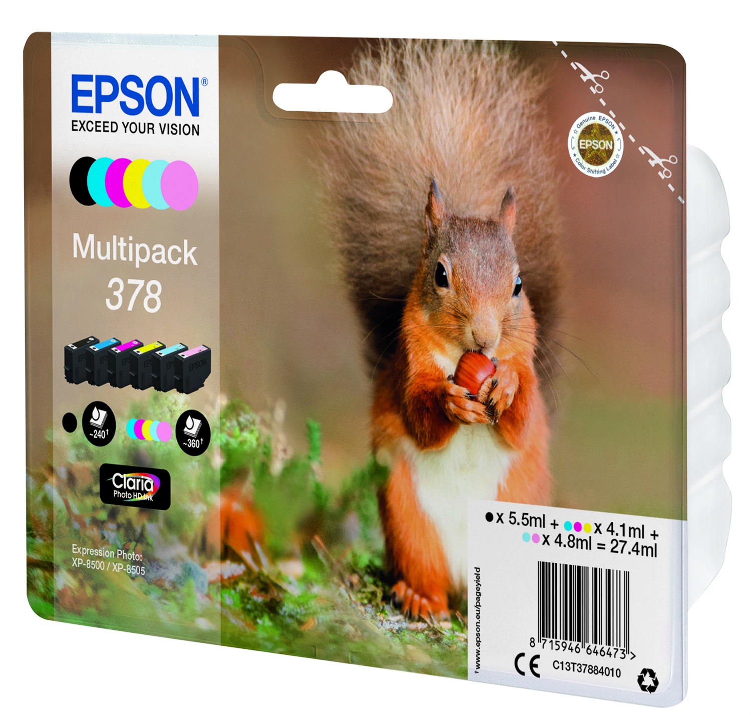 Epson C13T37884020 Multipack 6 Colori Claria Photo HD Ink - Nero, Ciano, Ciano Chiaro, Magenta, Magenta Chiaro, Giallo