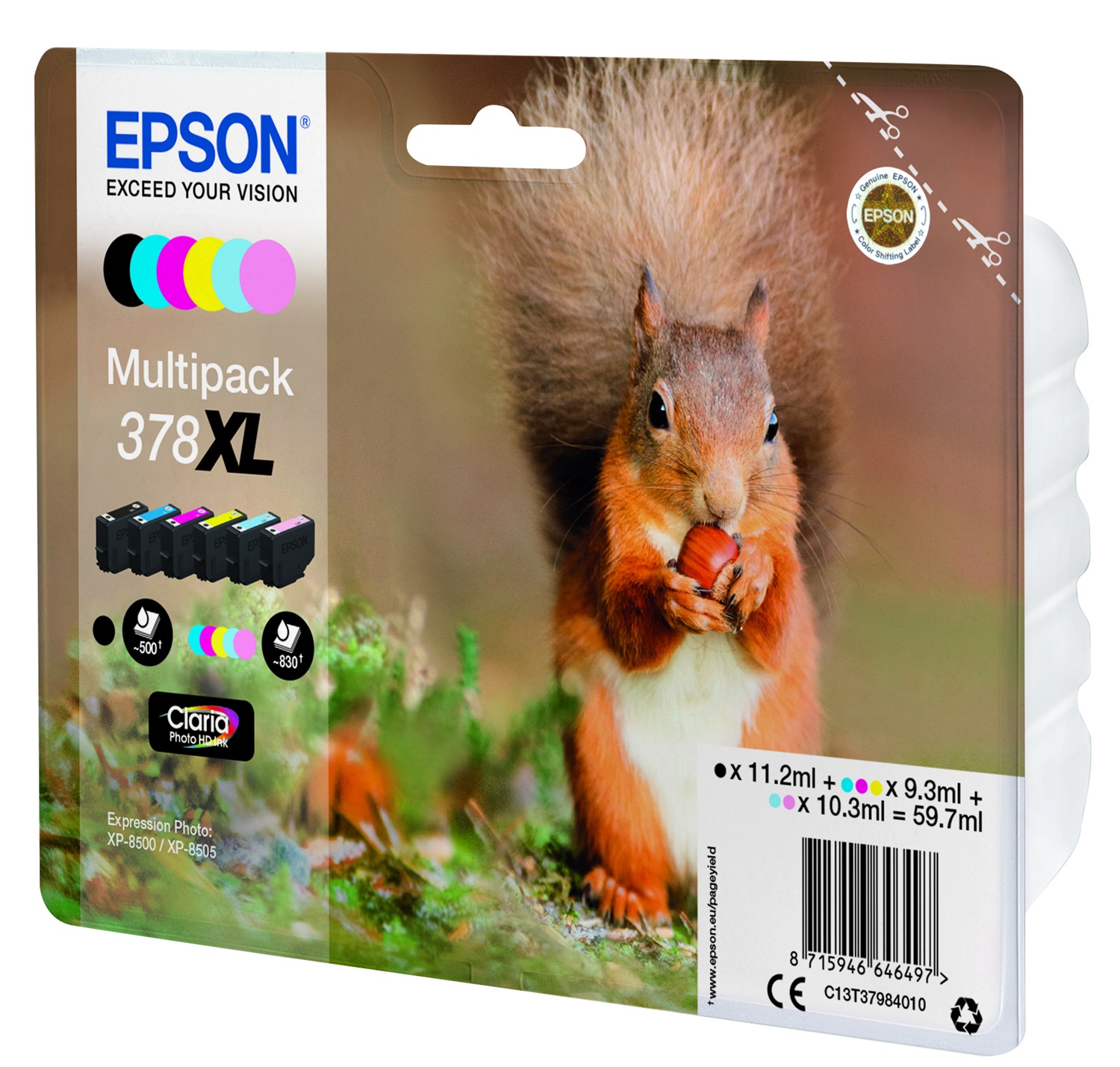 Epson Squirrel Multipack 6-colours 378XL Claria Photo HD Ink - Resa elevata (XL), 6 cartucce: Nero, Ciano, Magenta, Giallo, Ciano chiaro, Magenta chiaro