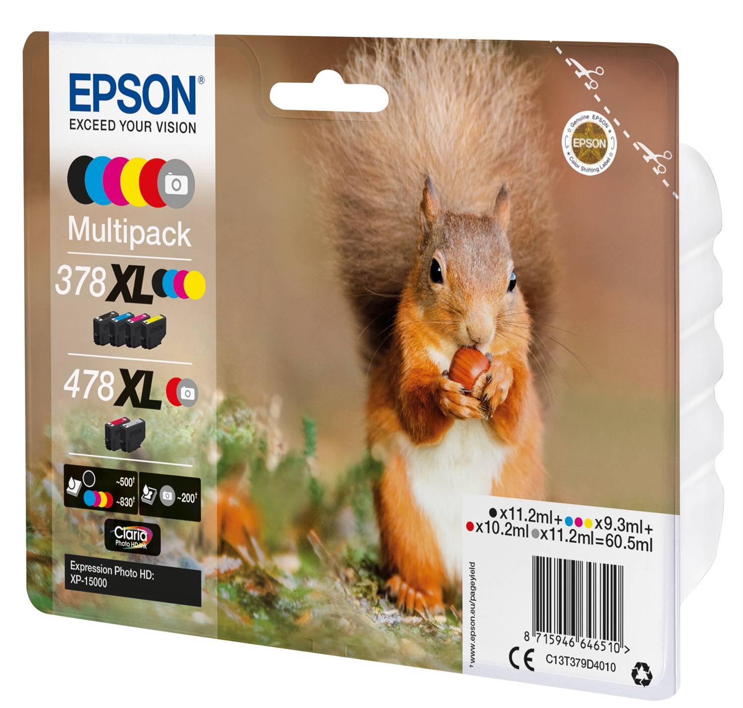 Epson C13T379D4010 Squirrel Multipack 6-colours 378XL / 478XL Claria Photo HD Ink - Resa Elevata, 6 Cartucce (Nero, Ciano, Magenta, Giallo, Rosso, Grigio)