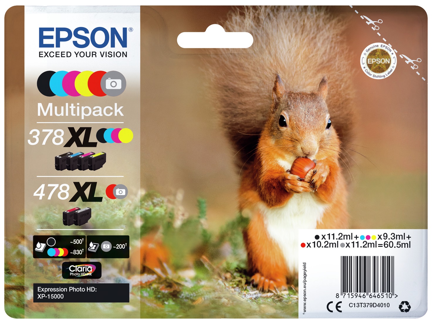 Epson Multipack 6 Colori 378XL/478XL Claria Photo HD Ink - Alta Resa e Compatibile con XP-8500/XP-8600/XP-8605/HD XP-15000