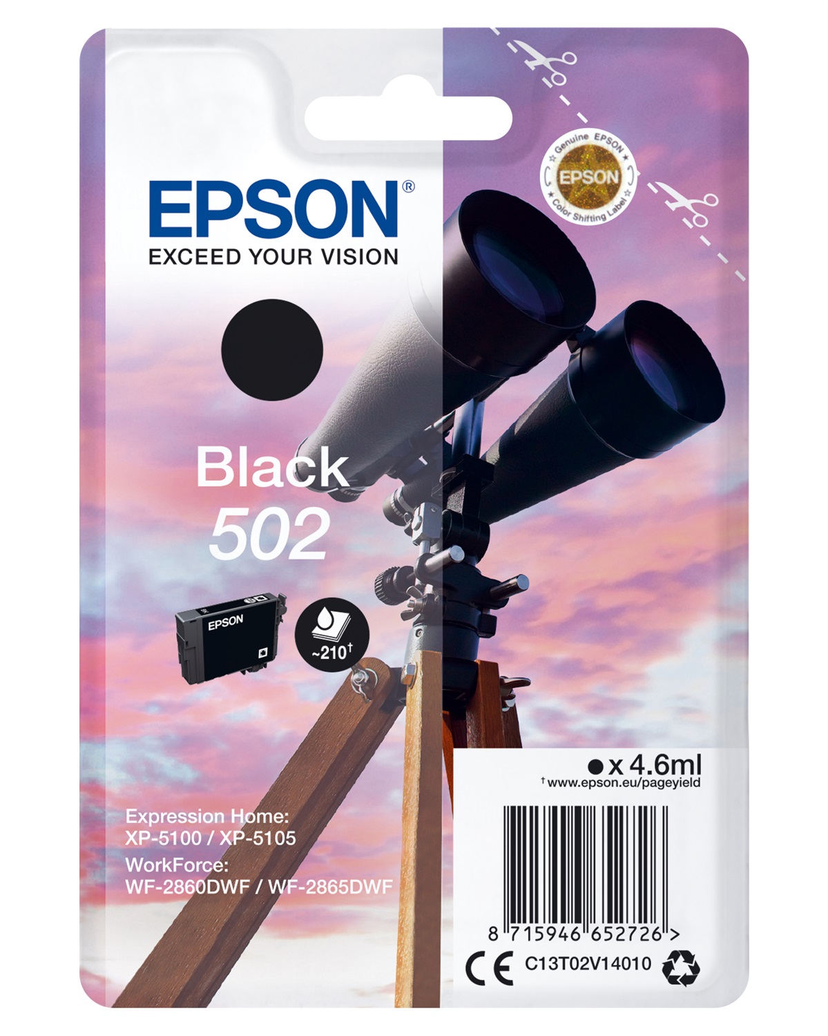 Epson Cartuccia d'Inchiostro Nero C13T02V14010 502 - 4,6 ml, 210 Pagine, Compatibile con Expression Home e WorkForce