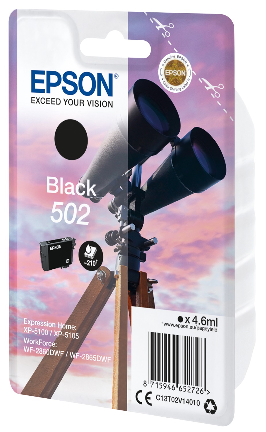Epson Cartuccia d'Inchiostro Nero C13T02V14010 502 - 4,6 ml, 210 Pagine, Compatibile con Expression Home e WorkForce