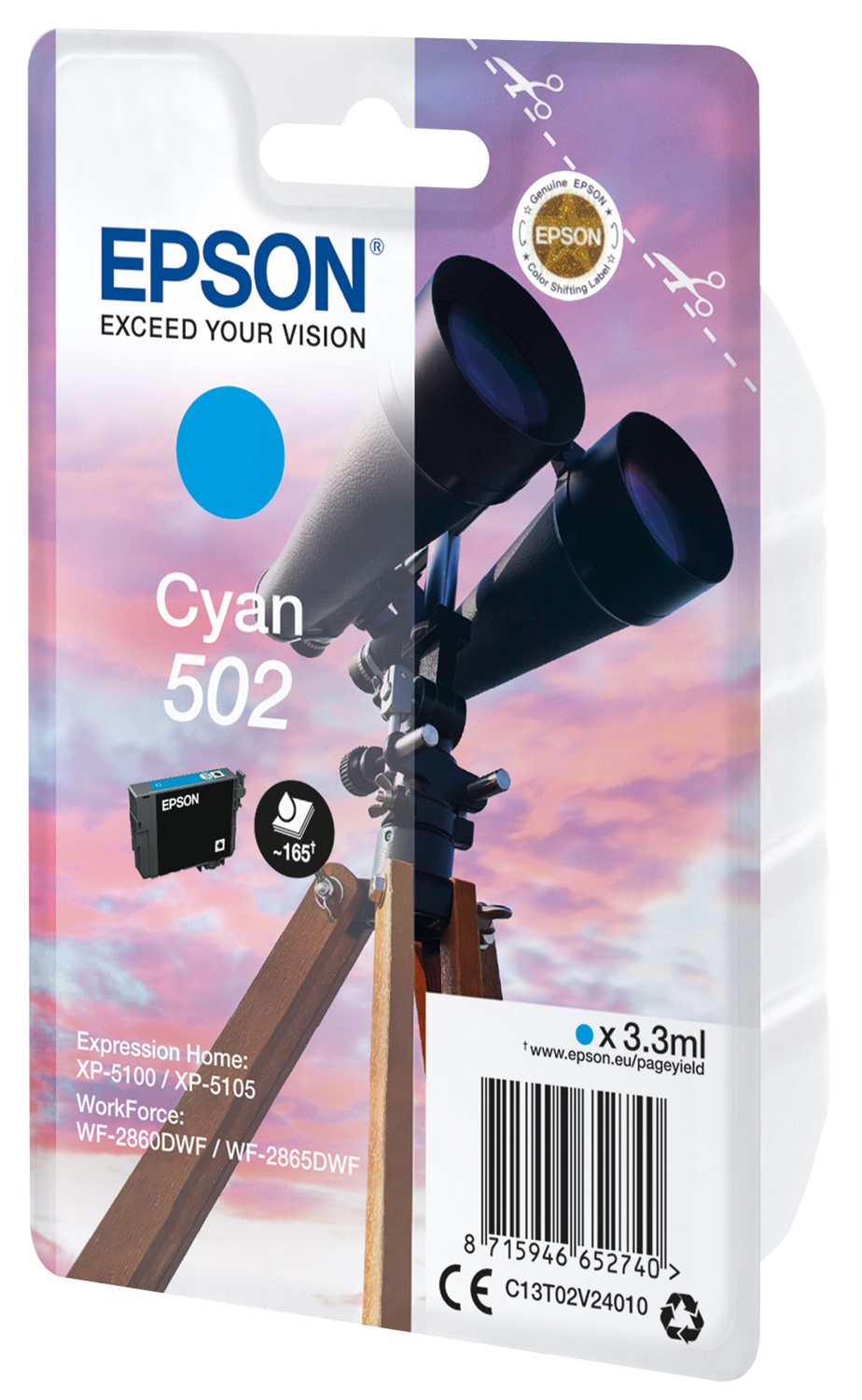 Epson Cartuccia d'Inchiostro Ciano 502 C13T02V24010 - 3,3 ml - Resa Standard - Fino a 165 Pagine
