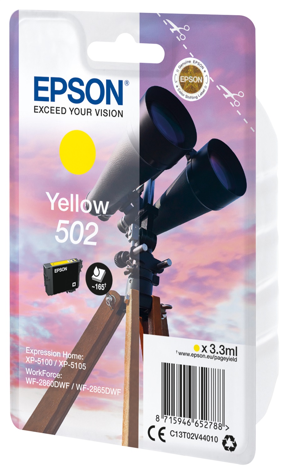 Epson Cartuccia d'Inchiostro Giallo C13T02V44010 502 - 3,3 ml, Fino a 165 Pagine, Compatibile con Expression Home e WorkForce