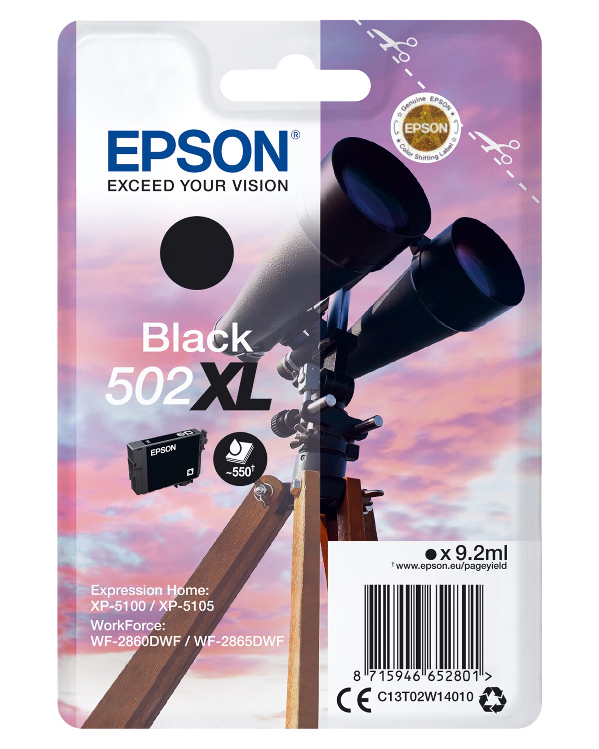 Epson C13T02W14010 Cartuccia d'inchiostro Nero 502XL - 9,2 ml, 550 pagine, Compatibile con Expression Home e WorkForce