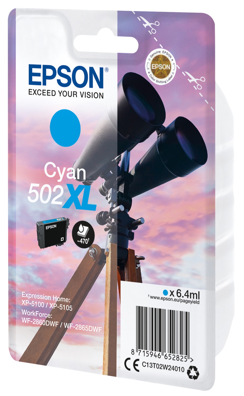 Epson 502XL Cartuccia Ciano Singlepack 6,4 ml - Fino a 470 Pagine, Compatibile con XP-51XX e WF-28XX