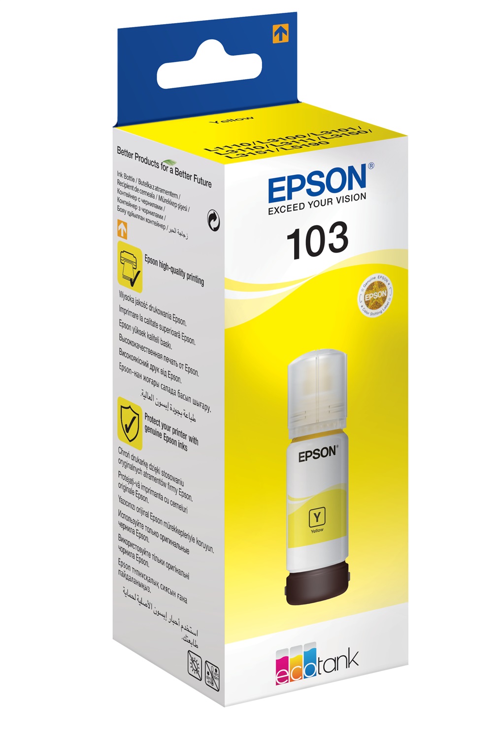 Epson EcoTank 103 Cartuccia d'Inchiostro Giallo Originale - 70 ml, Inchiostro a Base di Pigmento, Compatibile con ET-3111, L1110 e Altri Modelli
