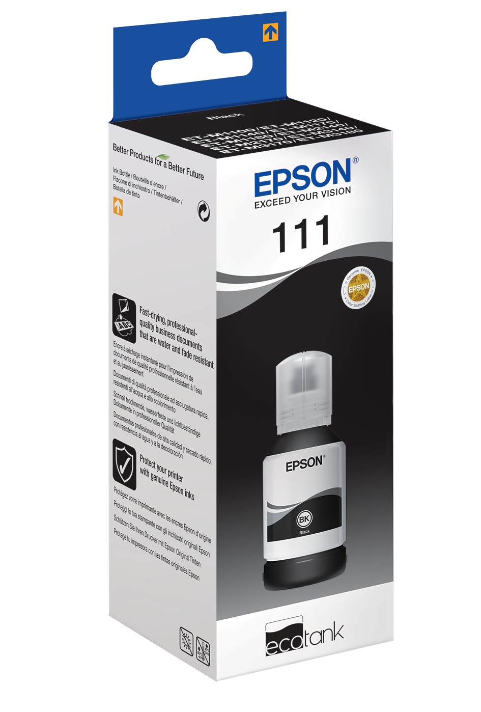 Epson 111 EcoTank Pigment Black Ink Bottle - C13T03M140, 120 ml, Nero, ~6000 pagine, Compatibile con EcoTank ET-M Serie