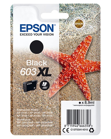 Epson Cartuccia d'Inchiostro Originale Nero 603XL C13T03A14010 - 8,9 ml, 500 Pagine, Alta Capacità