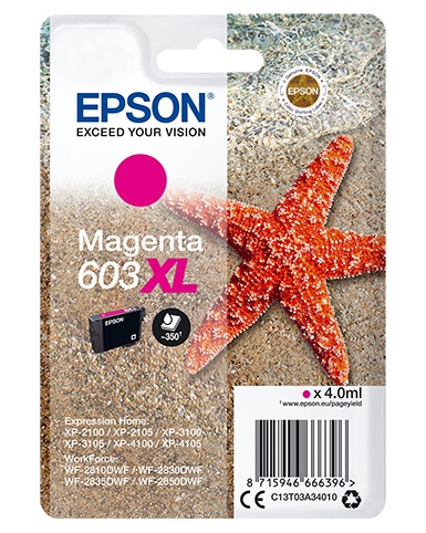 Epson Cartuccia Originale Magenta 603XL - 4 ml, Alta Capacità, 350 Pagine, Compatibile con Epson Expression e WorkForce