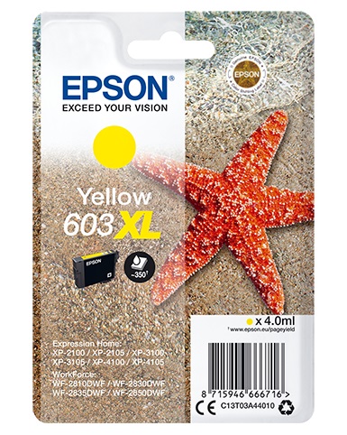 Epson Cartuccia d'Inchiostro Giallo 603XL - Alta Capacità, 4 ml, 350 Pagine, Compatibile con Epson Expression e WorkForce