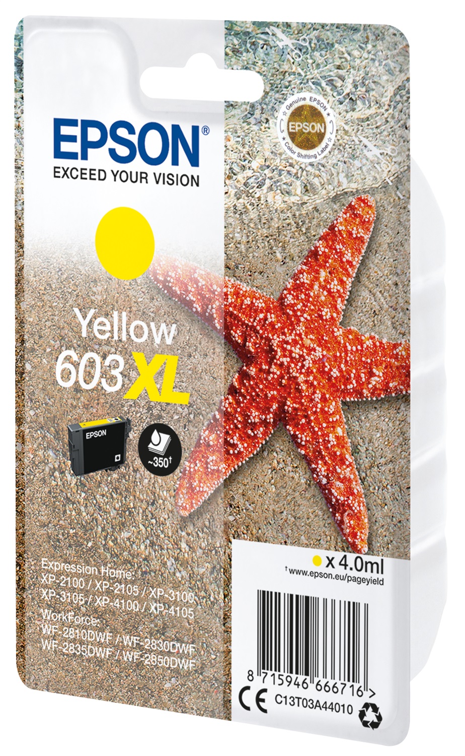 Epson Cartuccia Giallo 603XL Stella Marina - Capacità 4 ml, Resa Fino a 350 Pagine, Compatibile con Stampanti Expression Home e WorkForce