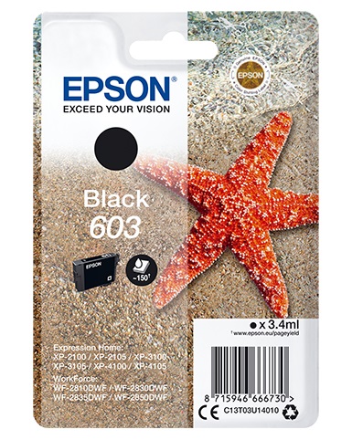 Epson Cartuccia d'Inchiostro Nero C13T03U14010 603 - 3,4 ml, Resa Standard, ~150 Pagine