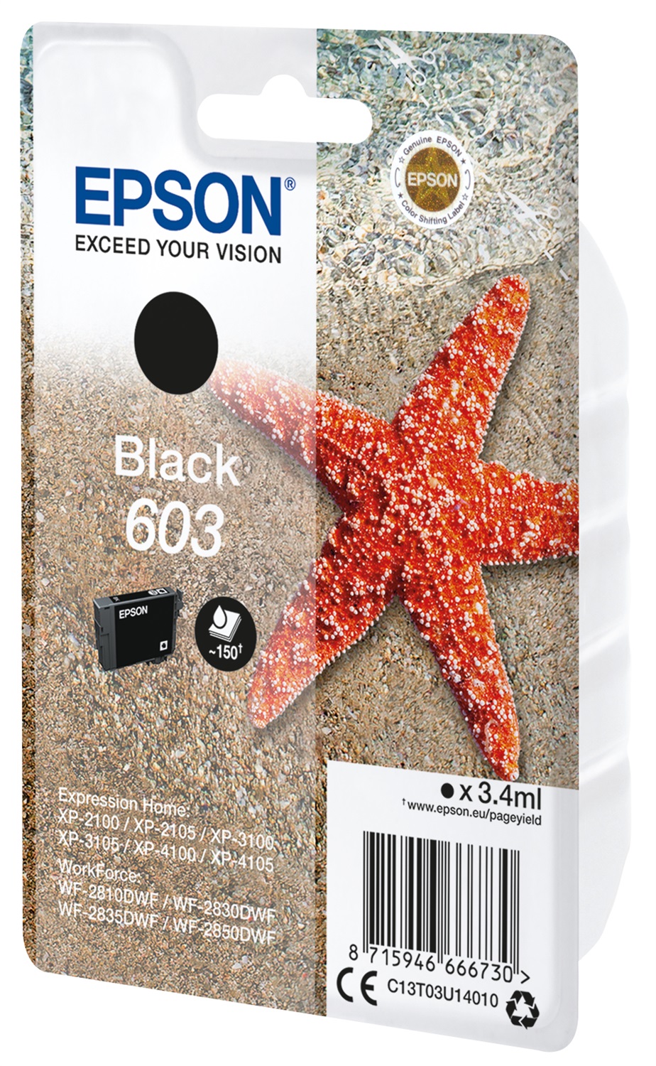 Epson Singlepack Black 603 Ink - Cartuccia Originale Nero, Capacità 3,4 ml, Fino a 130 Pagine, Compatibile con Stampanti Epson