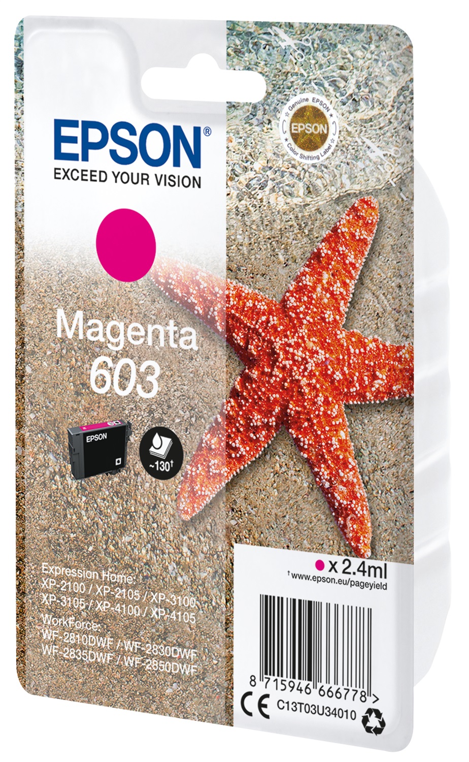 Epson Cartuccia d'Inchiostro Magenta 603 Singlepack - 2,4 ml, Resa Standard