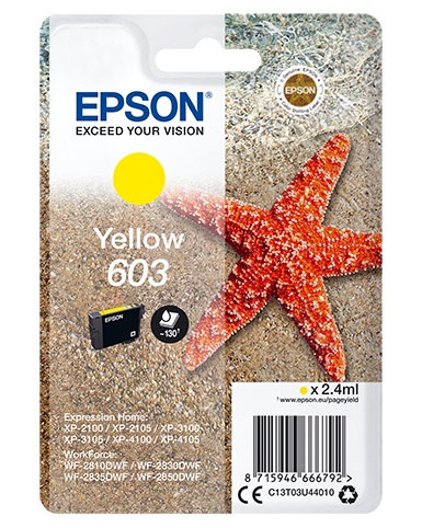 Epson Cartuccia Originale Giallo 603 - C13T03U44010 - 2,4 ml - Fino a 130 pagine