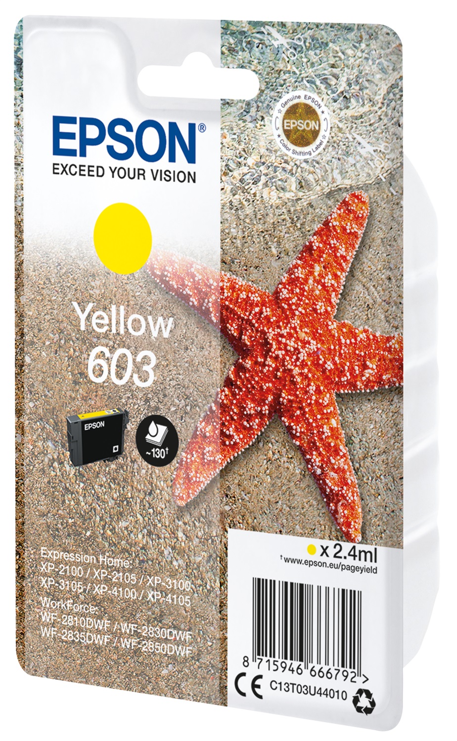 Epson Cartuccia Originale Giallo 603 - C13T03U44010 - 2,4 ml - Fino a 130 pagine