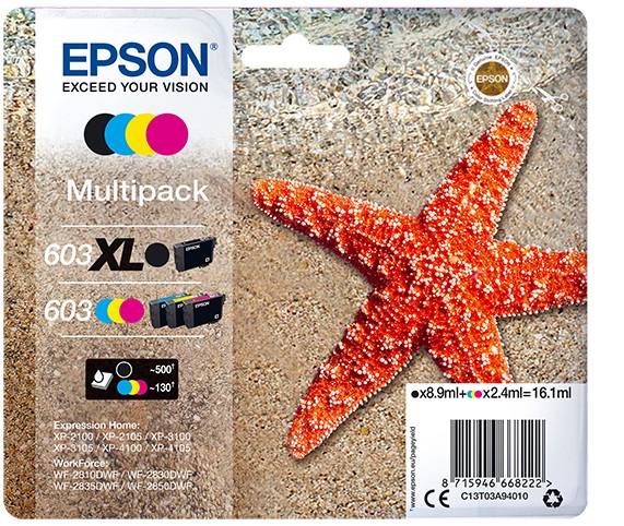 Epson 603 XL Cartuccia d'Inchiostro Originale Multipack 4 Pz Nero, Ciano, Magenta, Giallo - Resa Elevata