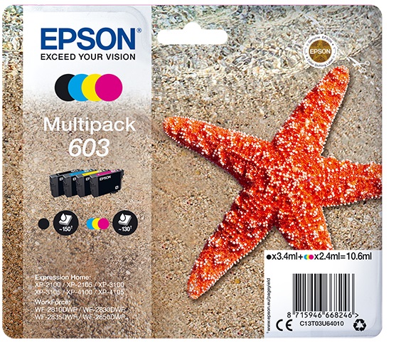 Epson Multipack 603 - Cartucce Originali 4 Colori (Nero, Ciano, Magenta, Giallo) con Capacità Standard