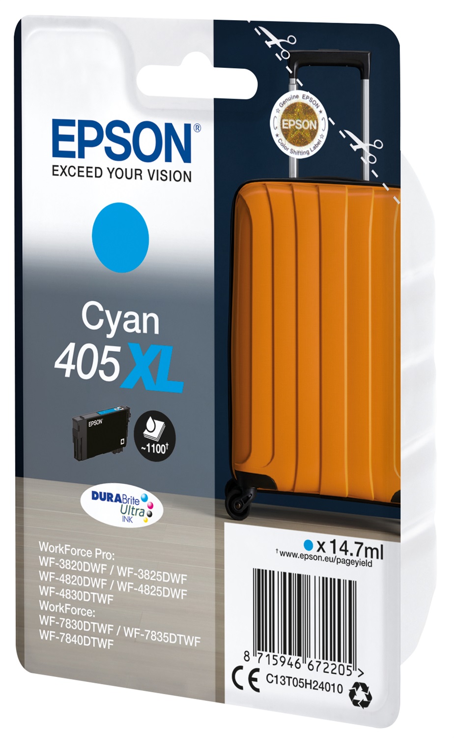 Epson C13T05H24010 Cartuccia d'inchiostro Ciano 405XL Originale - 14,7 ml, Resa 1.100 pagine, Confezione Singola