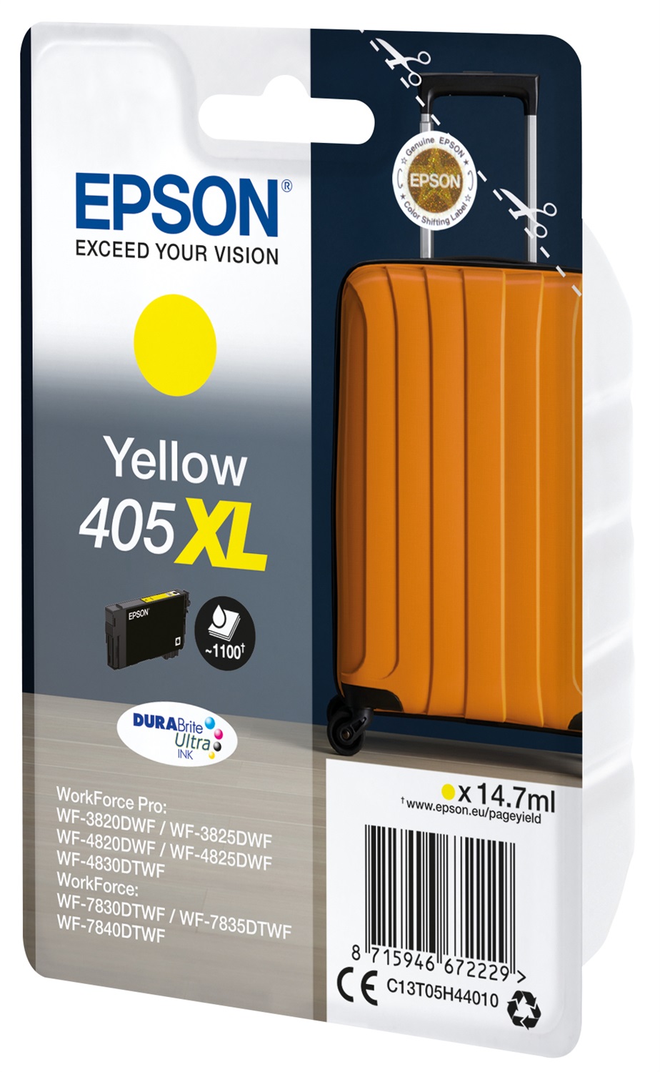 Epson Cartuccia d'Inchiostro Giallo C13T05H44010 405XL DURABrite Ultra Ink - 14,7 ml, Resa Elevata (fino a 1.100 pagine)