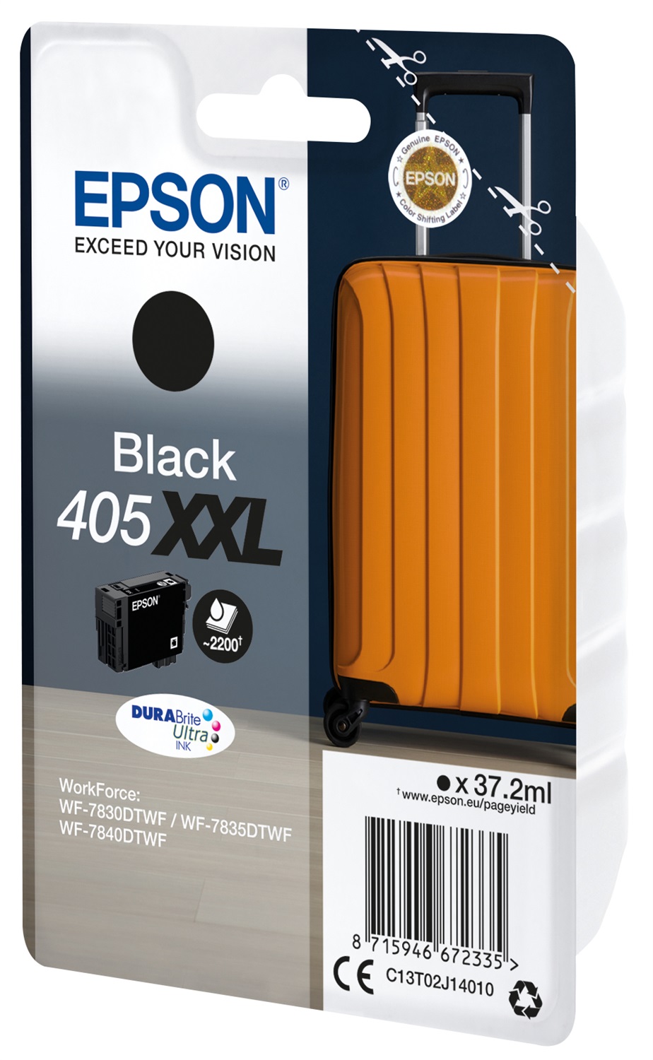 Epson Cartuccia d'Inchiostro Nero 405XXL DURABrite Ultra - 37,2 ml, Resa Extra Elevata, Compatibile con Workforce WF-78XX, Pro WF-38XX, Pro WF-48XX