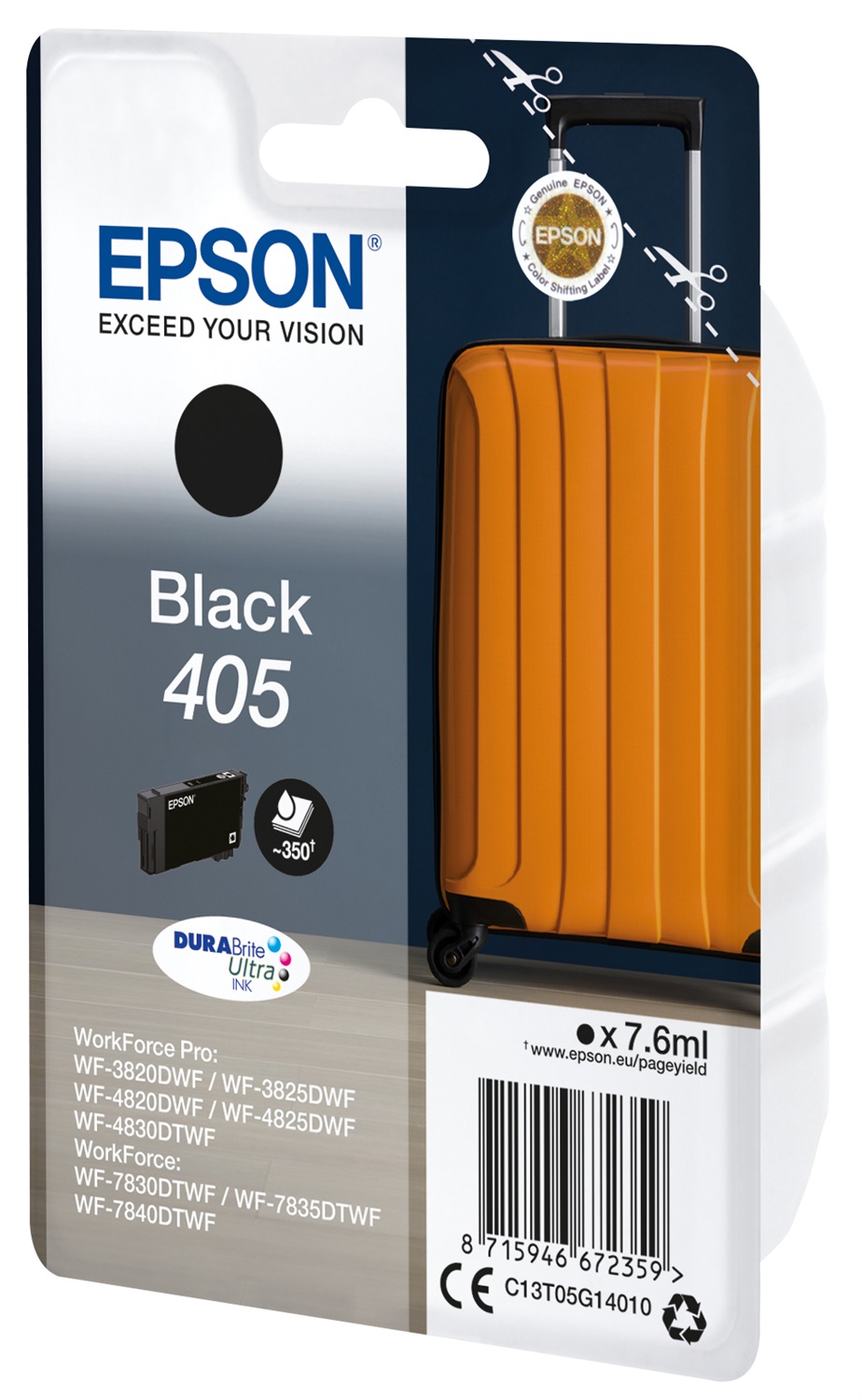 Epson C13T05G14010 Cartuccia d'Inchiostro Nero 405 DURABrite Ultra Ink - 7,6 ml, circa 350 pagine, compatibile con WorkForce e Pro WF