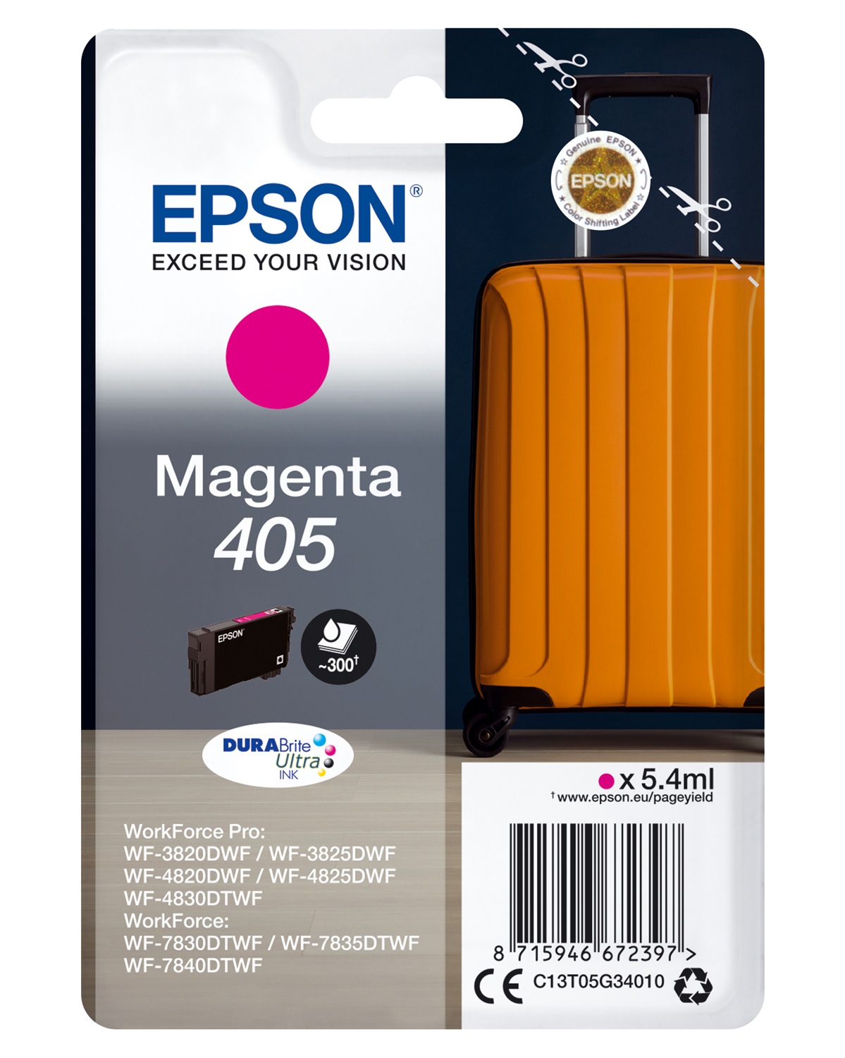 Epson Cartuccia Originale Magenta 405 C13T05G34010 - 5,4 ml, DURABrite Ultra Ink, Resa 300 Pagine