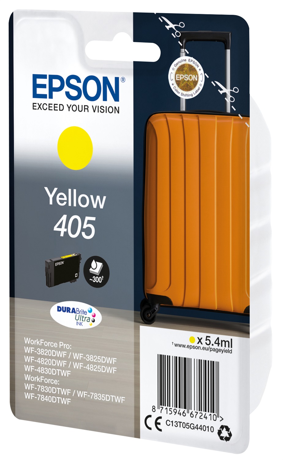 Epson Cartuccia Giallo 405 DURABrite Ultra Ink - Inchiostro a base di pigmento, 5,4 ml, Resa standard